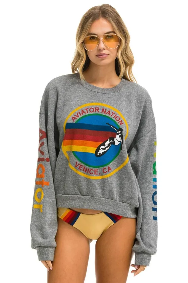 Relaxed Crew Sweatshirt 8211 Heather Grey WomenMen Aviator Nation Sweatshirts