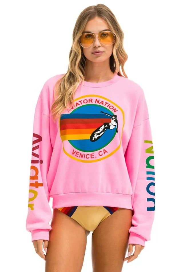 Relaxed Crew Sweatshirt 8211 Neon Pink WomenMen Aviator Nation Sweatshirts