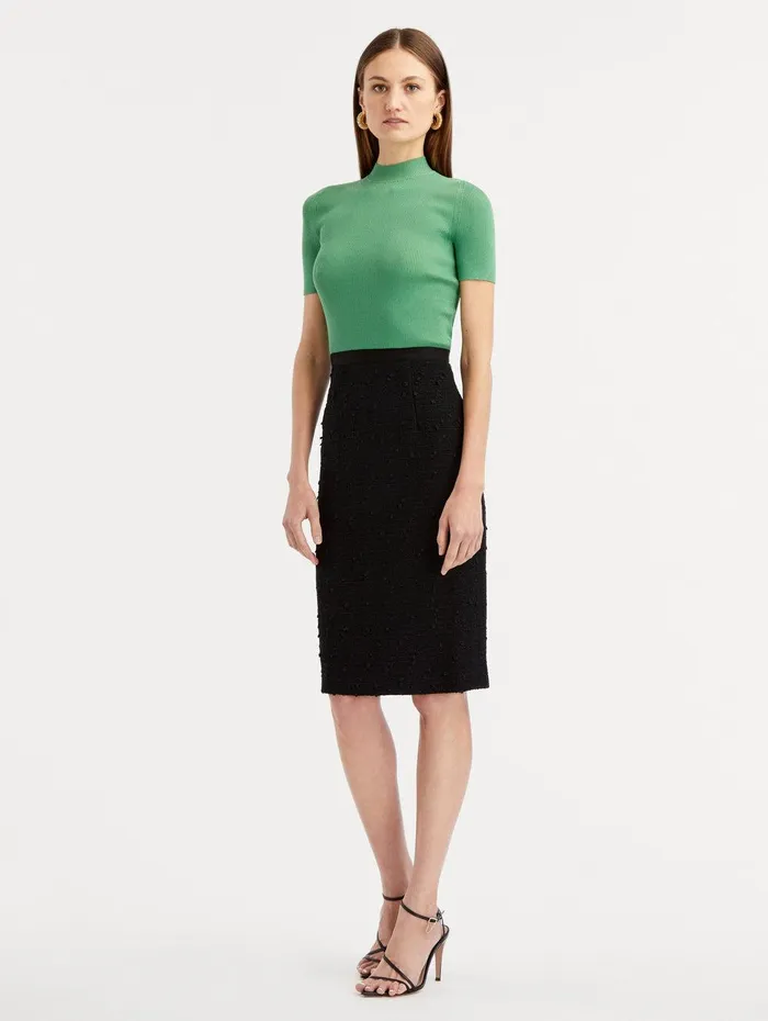Ribbon Tweed Pencil Skirt Black Women Oscar De La Renta Pants and Skirts