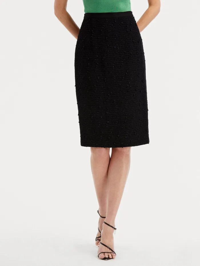 Ribbon Tweed Pencil Skirt Black Women Oscar De La Renta Pants and Skirts