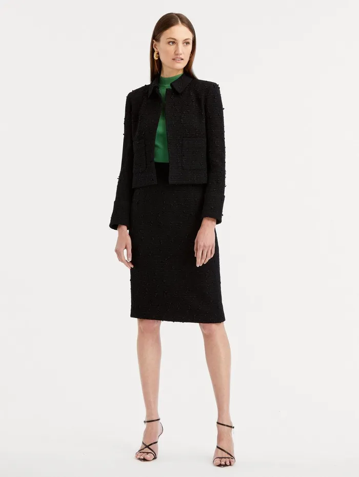 Ribbon Tweed Pencil Skirt Black Women Oscar De La Renta Pants and Skirts
