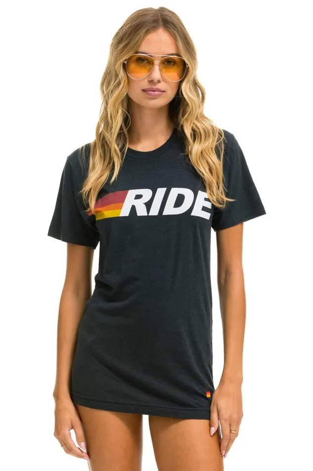 Ride Logo White Tee 8211 Charcoal WomenMen Aviator Nation Tees