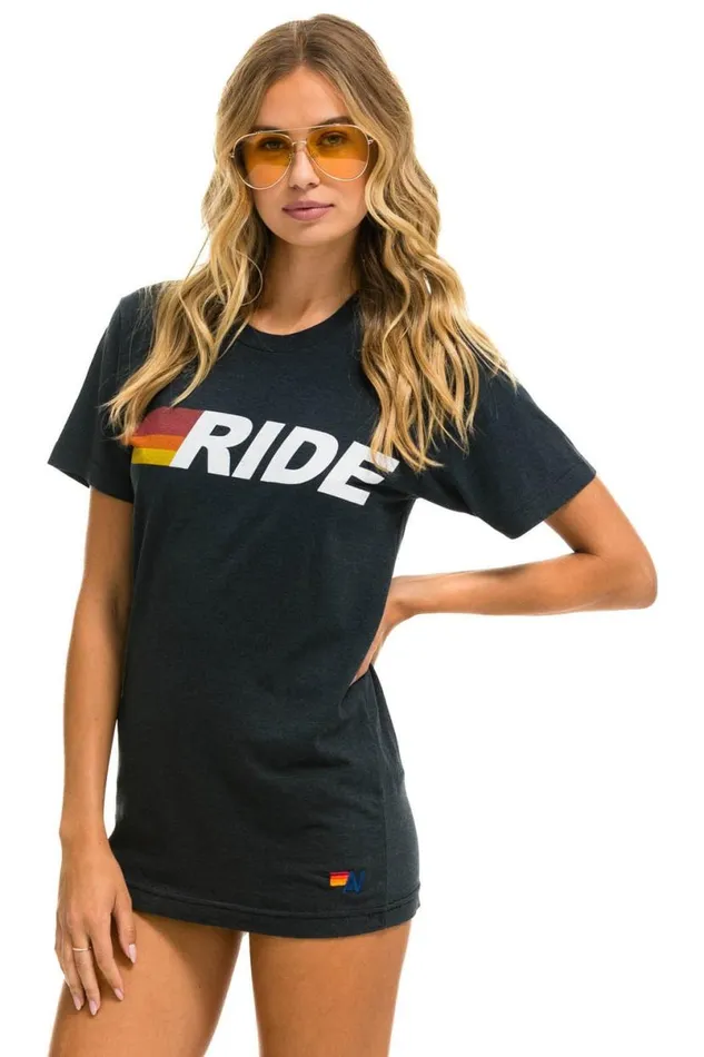 Ride Logo White Tee 8211 Charcoal WomenMen Aviator Nation Tees