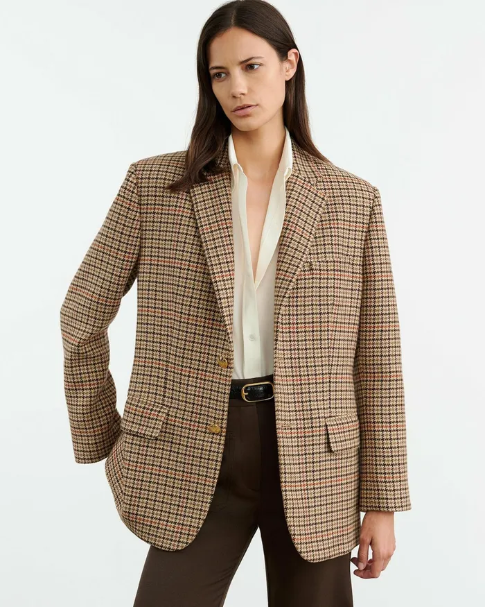 ROMAIN BLAZER Large Oak Check Women Nili Lotan Jackets and Blazers