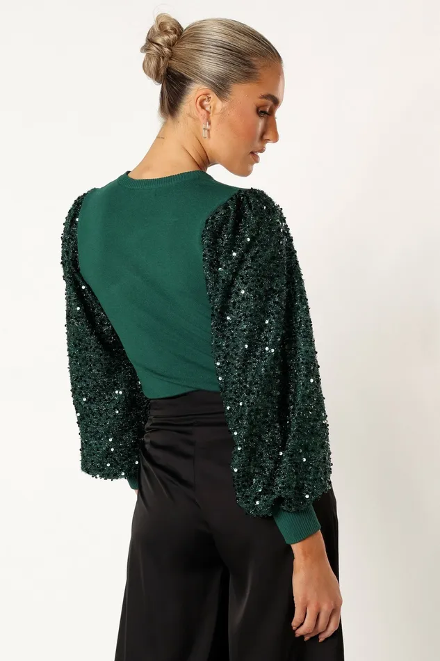 Rowan Sequin Sleeve Top Green Women Tops Petal and Pup