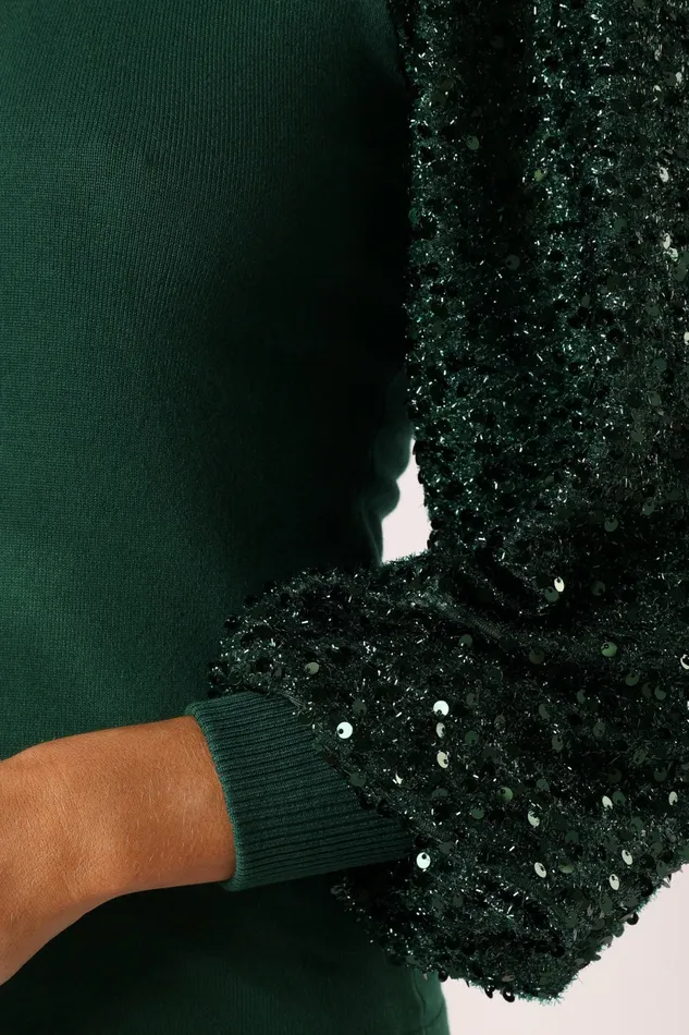 Rowan Sequin Sleeve Top Green Women Tops Petal and Pup