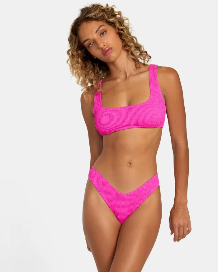 RVCA Bikini Tops Grooves Texture Bralette Bikini Top Fluro Pink 8211 Women