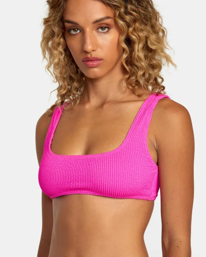 RVCA Bikini Tops Grooves Texture Bralette Bikini Top Fluro Pink 8211 Women