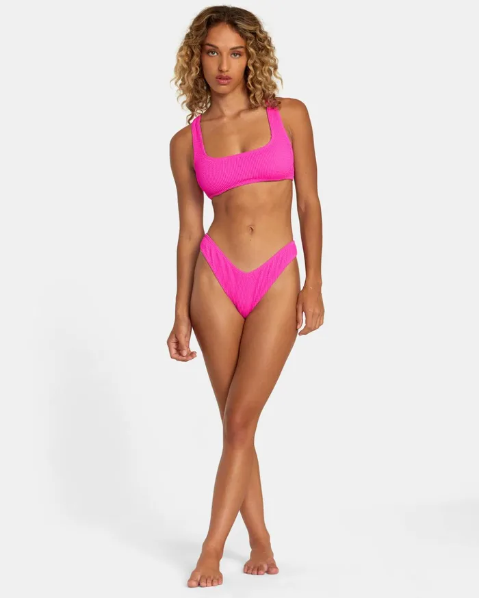 RVCA Bikini Tops Grooves Texture Bralette Bikini Top Fluro Pink 8211 Women
