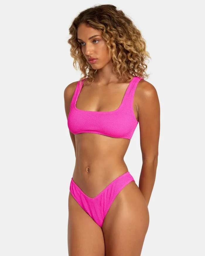 RVCA Bikini Tops Grooves Texture Bralette Bikini Top Fluro Pink 8211 Women