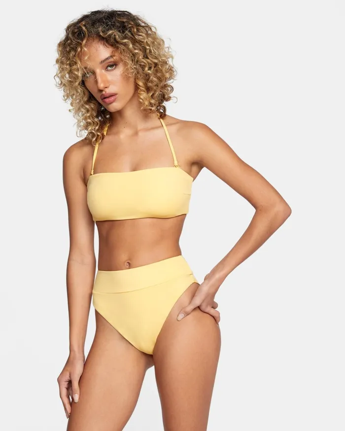 RVCA Bikini Tops TieBack Halter Bandeau Bikini Top Gold 8211 Women