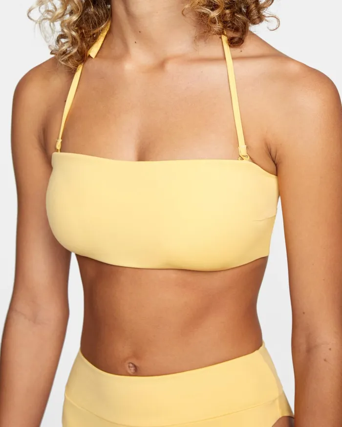 RVCA Bikini Tops TieBack Halter Bandeau Bikini Top Gold 8211 Women