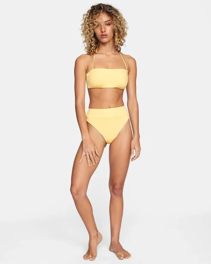 RVCA Bikini Tops TieBack Halter Bandeau Bikini Top Gold 8211 Women
