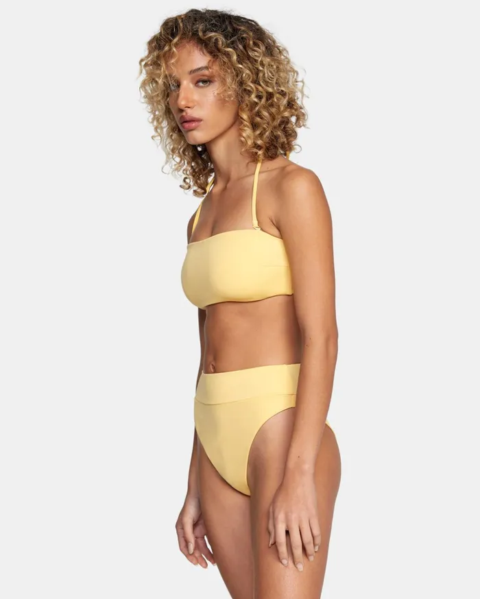 RVCA Bikini Tops TieBack Halter Bandeau Bikini Top Gold 8211 Women