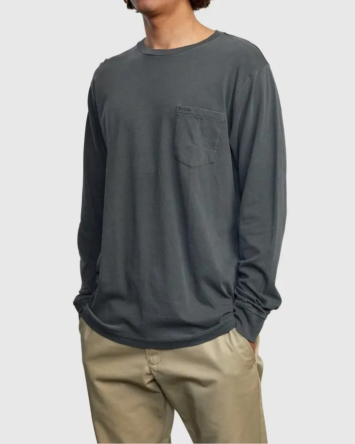 RVCA Pigment Dye Tees PTC Pigment Long Sleeve TEE Pirate Black 8211 Men
