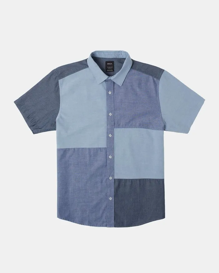 RVCA Shirts Flannels Patchwork Short Sleeve Shirt Blue 8211 Men