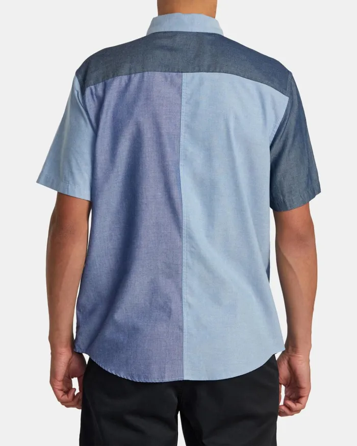 RVCA Shirts Flannels Patchwork Short Sleeve Shirt Blue 8211 Men