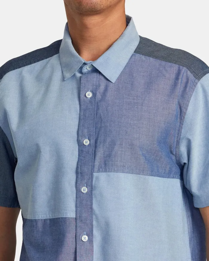 RVCA Shirts Flannels Patchwork Short Sleeve Shirt Blue 8211 Men