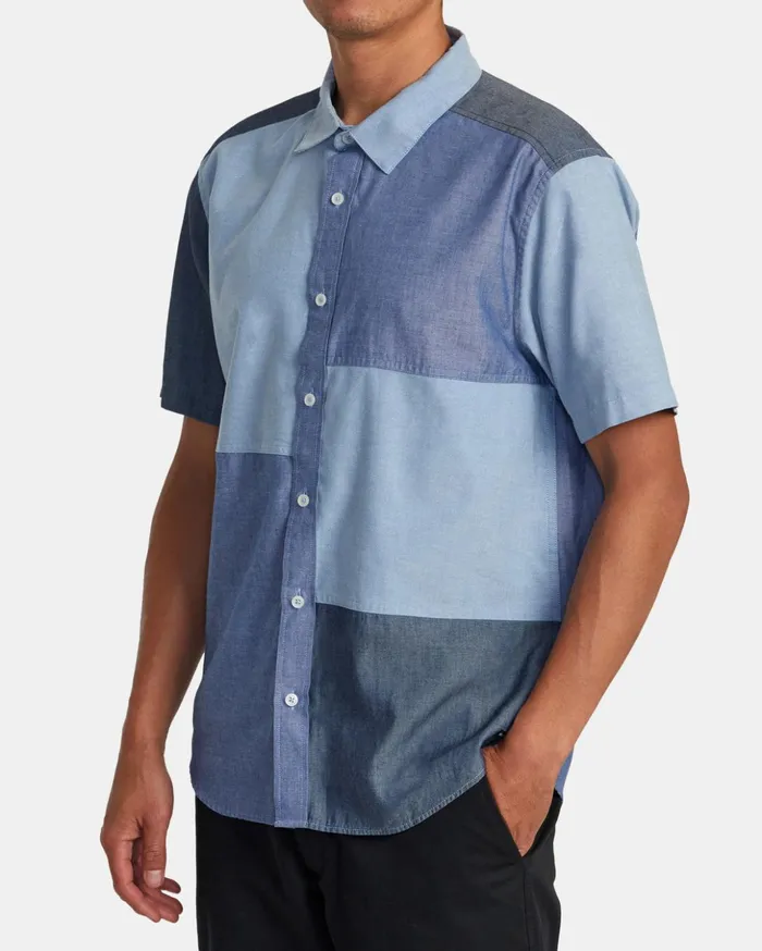 RVCA Shirts Flannels Patchwork Short Sleeve Shirt Blue 8211 Men