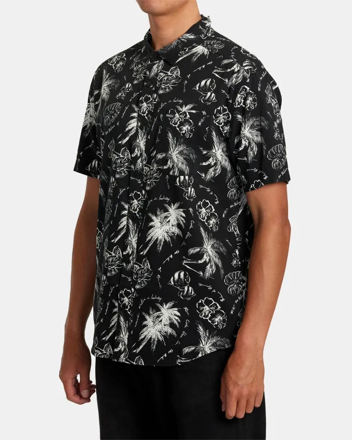 RVCA Shirts Flannels Tropic Winds Short Sleeve Shirt Black 8211 Men