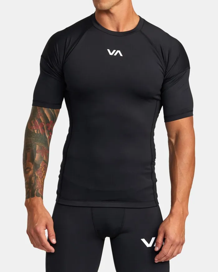 RVCA Short Sleeves Compression Technical Short Sleeve Top Black 8211 Men