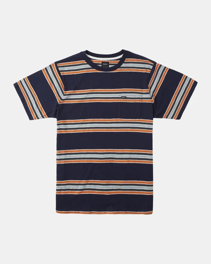 RVCA Short Sleeves Somedays Stripe TShirt Navy Marine 8211 Men