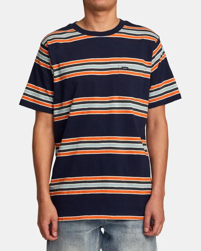 RVCA Short Sleeves Somedays Stripe TShirt Navy Marine 8211 Men