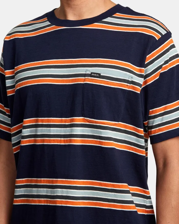 RVCA Short Sleeves Somedays Stripe TShirt Navy Marine 8211 Men