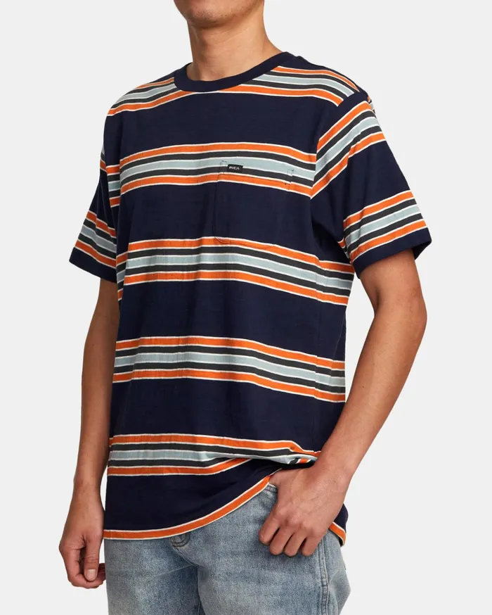RVCA Short Sleeves Somedays Stripe TShirt Navy Marine 8211 Men