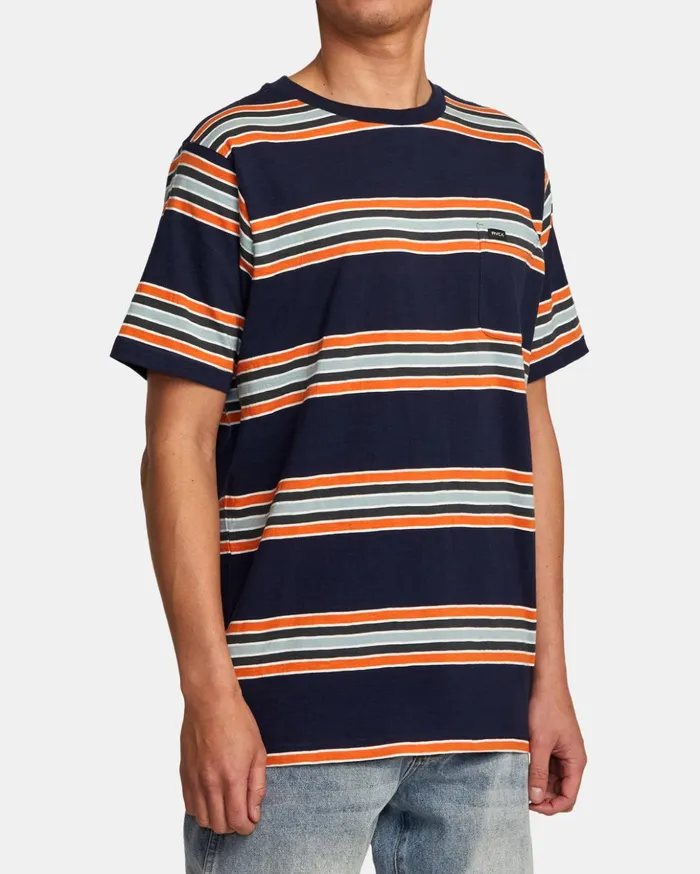 RVCA Short Sleeves Somedays Stripe TShirt Navy Marine 8211 Men