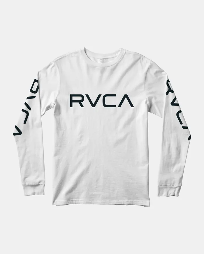 RVCA Tees Tanks Boy039s Big RVCA Long Sleeve Tee Whiteblack 8211 Boys
