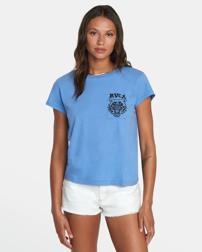 RVCA Tees Tanks Heritage Short Sleeve Tee Blue Yonder 8211 Women