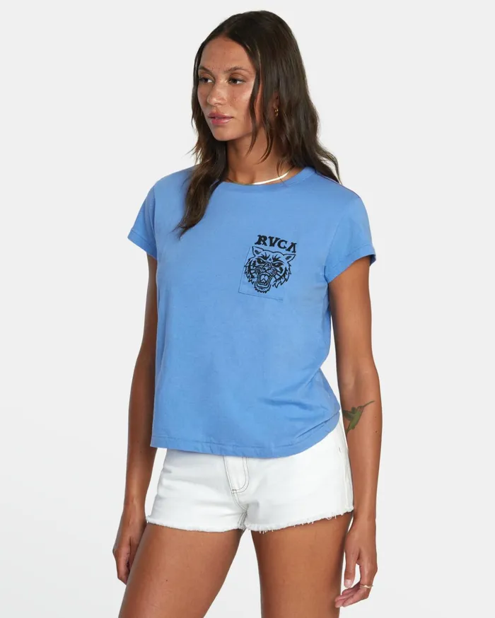 RVCA Tees Tanks Heritage Short Sleeve Tee Blue Yonder 8211 Women