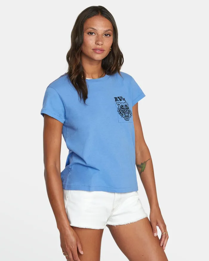 RVCA Tees Tanks Heritage Short Sleeve Tee Blue Yonder 8211 Women