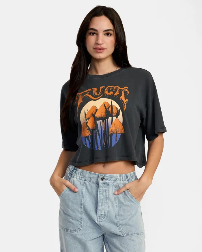 RVCA Tees Tanks Unearthed Tee Washed Black 8211 Women