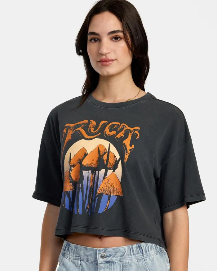 RVCA Tees Tanks Unearthed Tee Washed Black 8211 Women