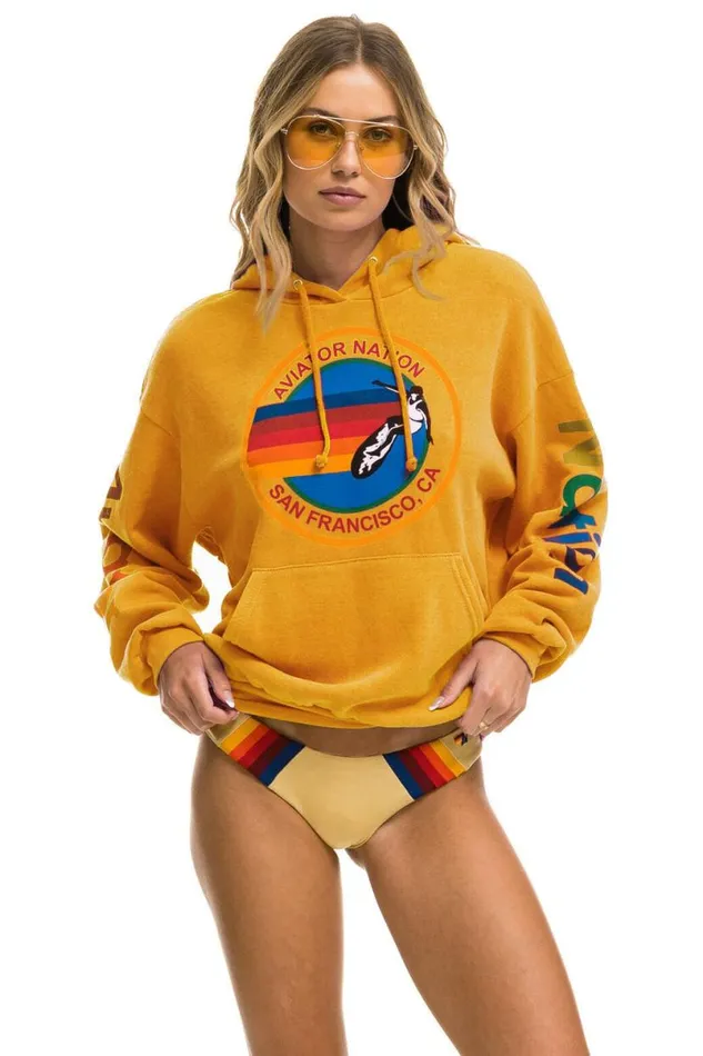 San Francisco Relaxed Pullover Hoodie 8211 Gold WomenMen Aviator Nation Hoodies