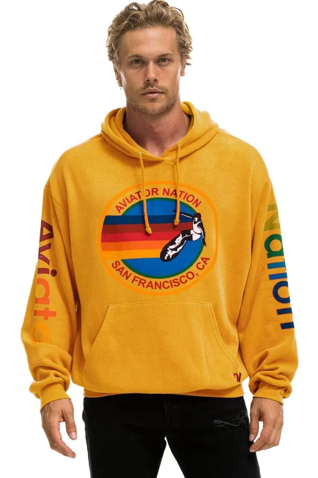 San Francisco Relaxed Pullover Hoodie 8211 Gold WomenMen Aviator Nation Hoodies