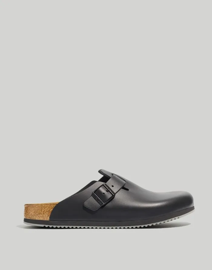 Sandals Men Madewell Birkenstock Boston Grip Leather Clogs Black
