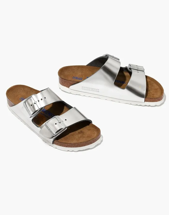 Sandals Women Madewell Birkenstock Arizona Sandals In Leather Silver