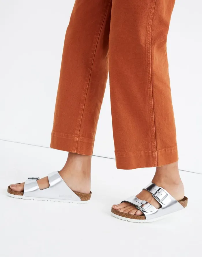 Sandals Women Madewell Birkenstock Arizona Sandals In Leather Silver