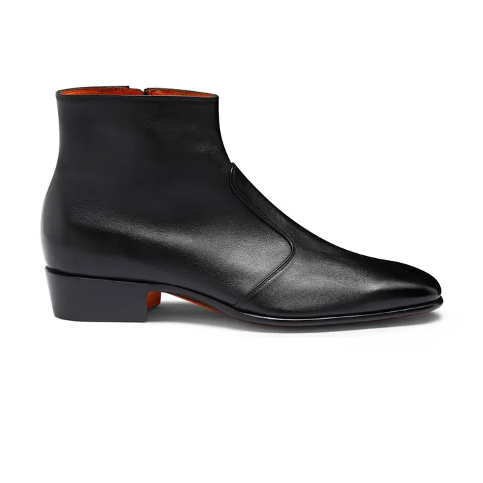 Santoni Black Leather Ankle Boot Men Boots