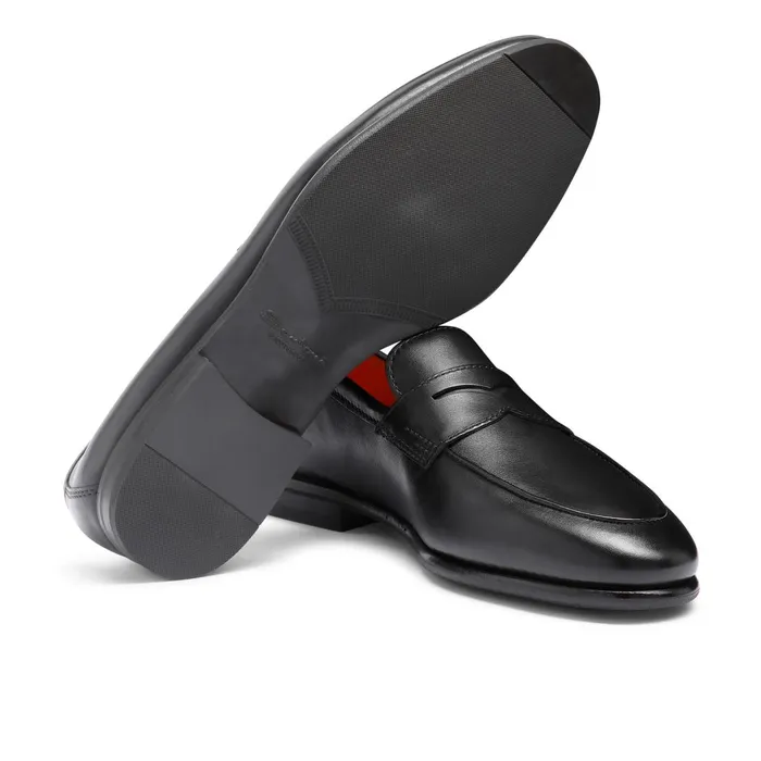 Santoni Black Leather Carlo Loafer Men Loafers