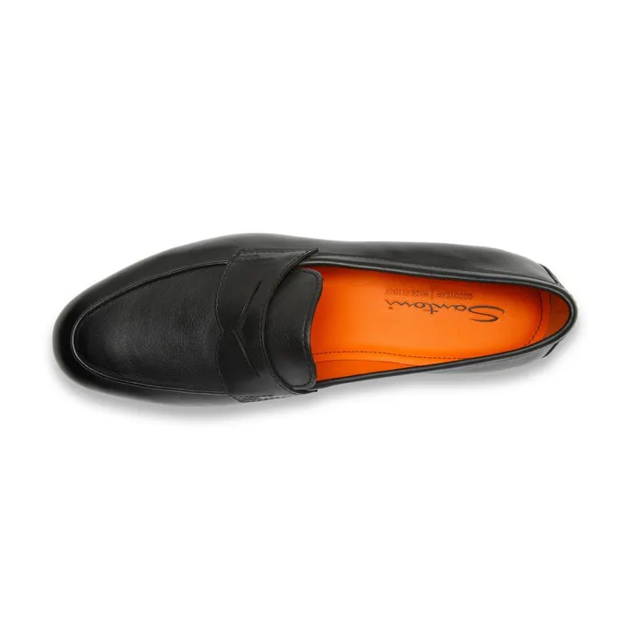 Santoni Black Leather Carlo Loafer Men Loafers