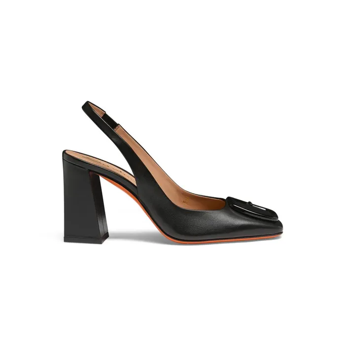 Santoni Black Leather HighHeel Slingback Women Pumps and Heels