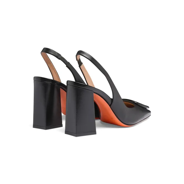 Santoni Black Leather HighHeel Slingback Women Pumps and Heels