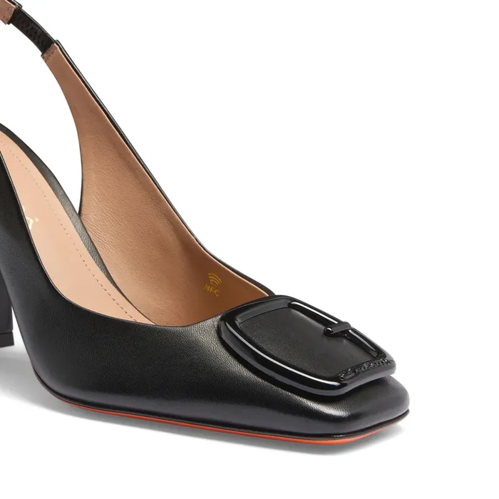 Santoni Black Leather HighHeel Slingback Women Pumps and Heels