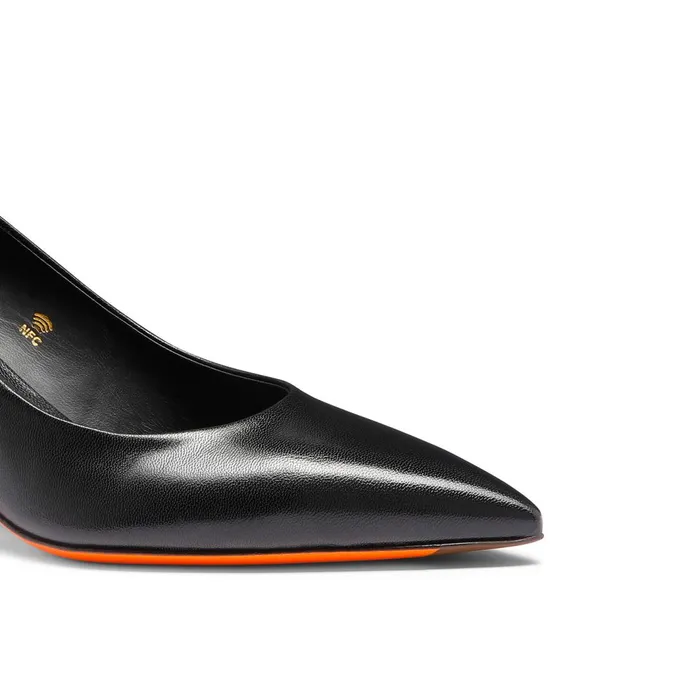 Santoni Black Leather MidHeel Pump Women Pumps and Heels
