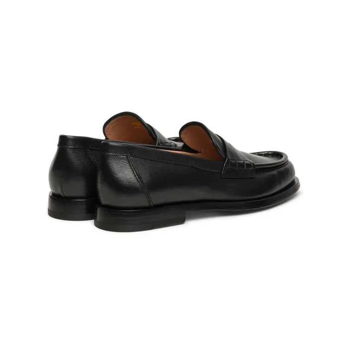 Santoni Black Leather Penny Loafer Women Loafers