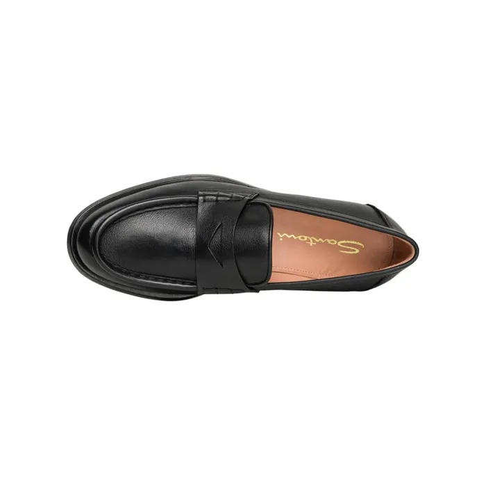 Santoni Black Leather Penny Loafer Women Loafers